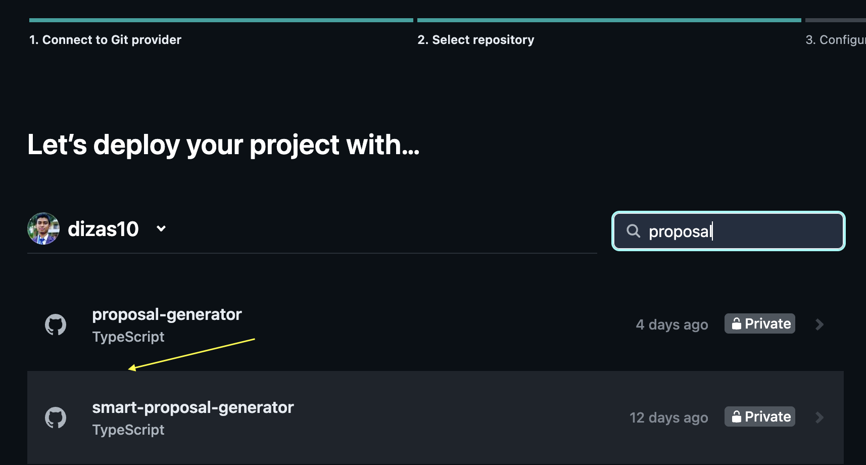 Select repository screenshot