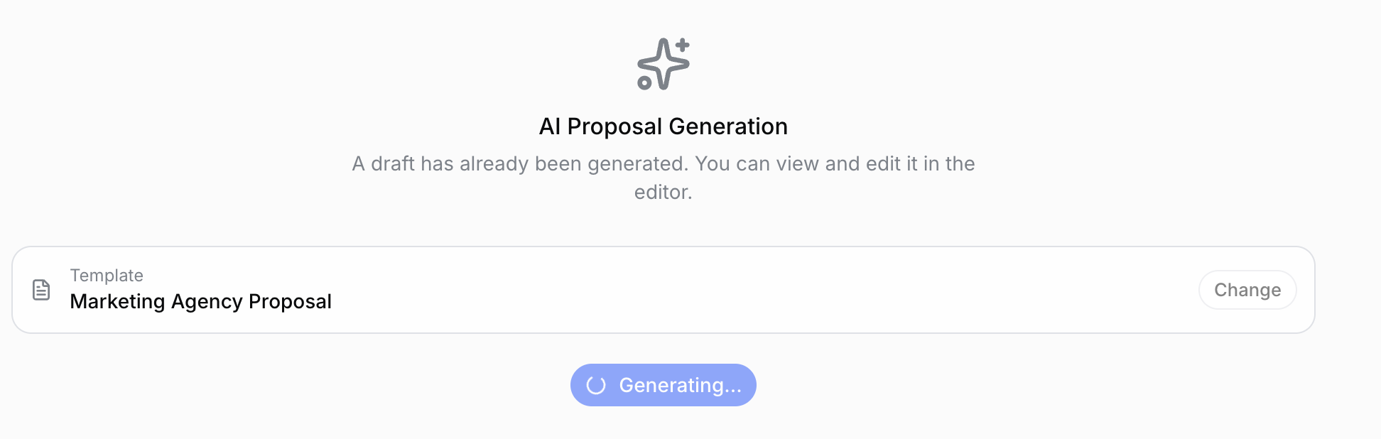 AI generation in progress with loading indicator